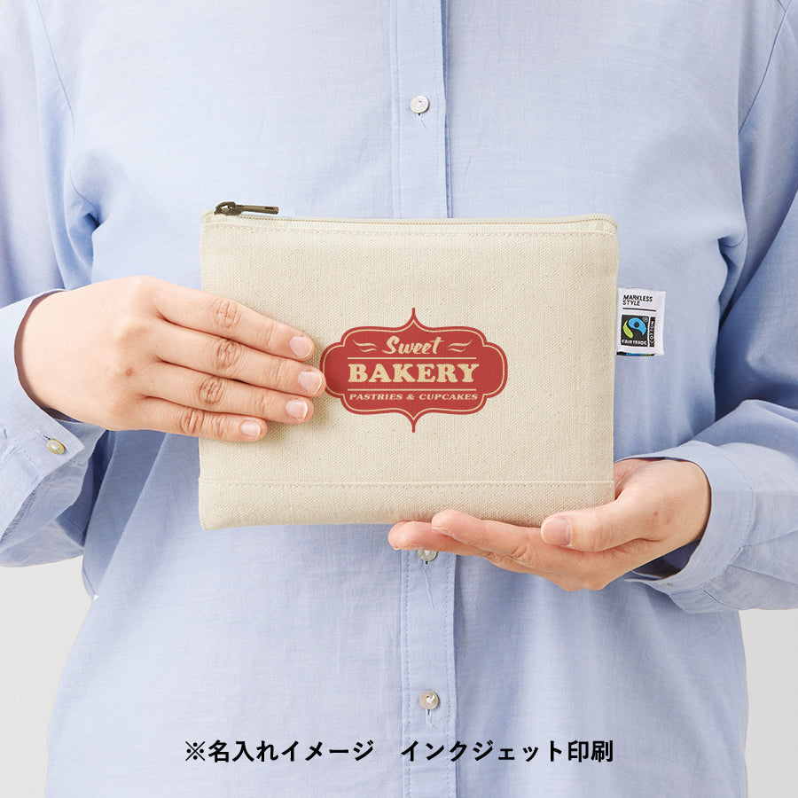 フェアトレードコットンキャンバスフラットポーチ(S) ナチュラル