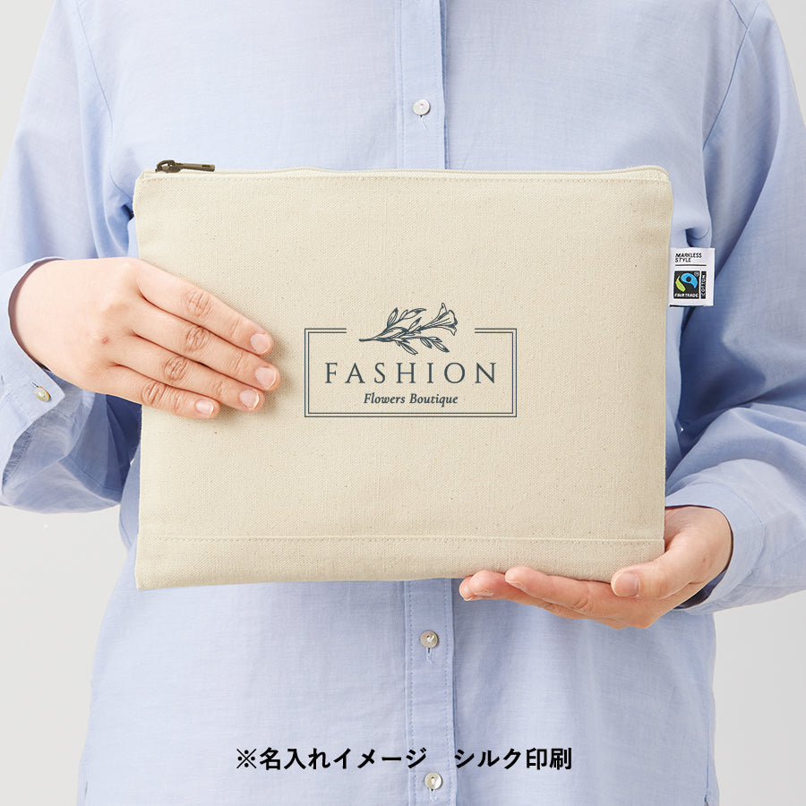 フェアトレードコットンキャンバスフラットポーチ(L) ナチュラル