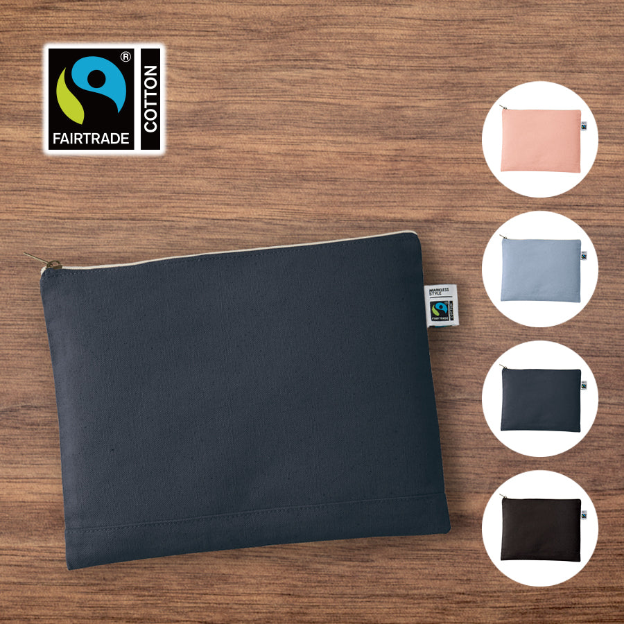 フェアトレードコットンキャンバスフラットポーチ(L)