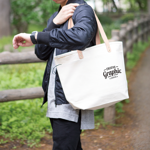 厚手キャンバスレザーハンドルトート(M)ナチュラル