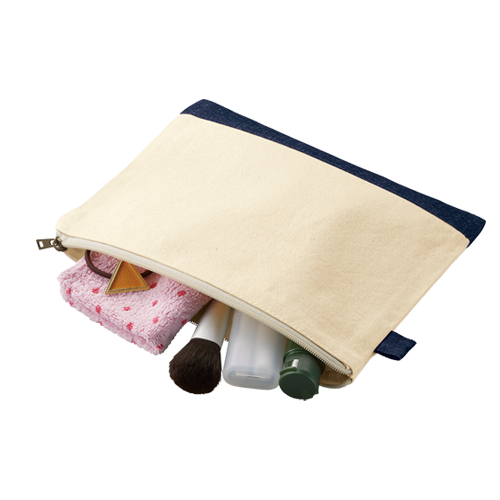 キャンバス デニムボトムフラットポーチ(M) ナチュラル×インディゴ