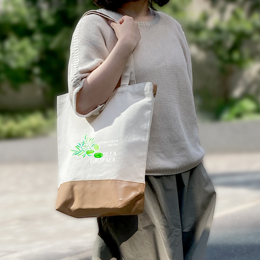 厚手キャンバスレザーボトムトート ナチュラル