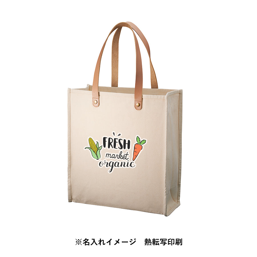 厚手キャンバスレザーハンドルスクエアトート ナチュラル