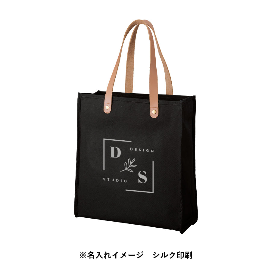 厚手キャンバスレザーハンドルスクエアトート ナイトブラック
