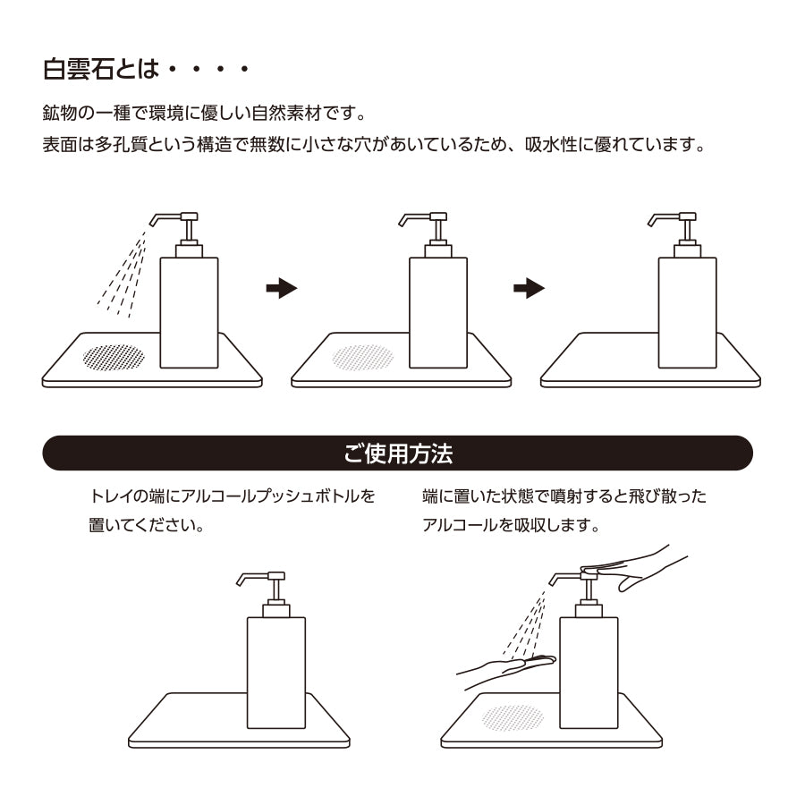 白雲石トレイ アルコールプッシュボトル用