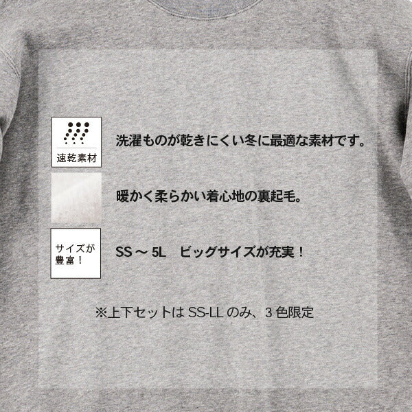 【数量限定】スウェット上下 裏起毛 メンズ SS S M L LLサイズ 無地 杢グレー ドライ裏フリース 厚手 冬 パジャマ ホームウェア あったかい glimmer クルーネックトレーナー スウェットパンツ セットアップ 乾きやすい【佐川急便指定 代引き不可】