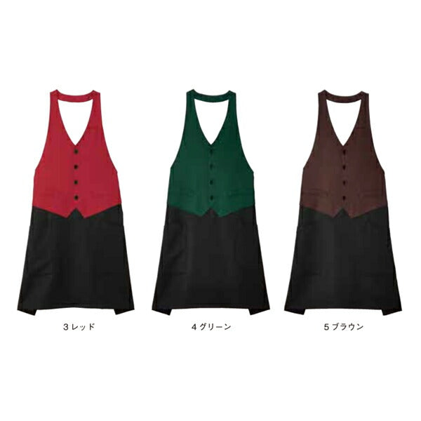 ワークエプロン カフェエプロン 制朁EポリエスチEƒ« ストライチE首掛ぁEメンズ レチE‚£ース F 黁EブラチE‚¯ 赤 レチEƒ‰ 緁Eグリーン ブラウン 茶色 コンビカラー FK7175 FACE MIX ベスト風エプロン (B)
